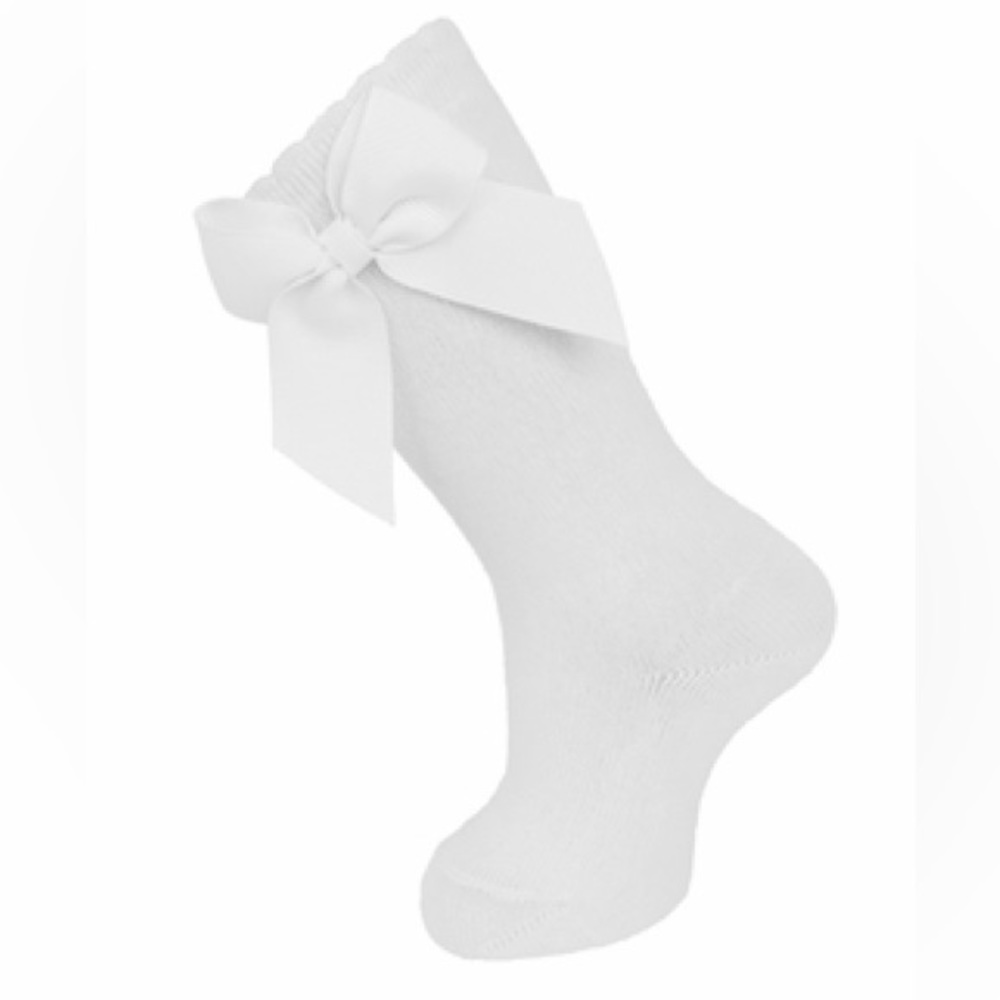 Carlomagno white baby knee socks with grosgrain bow